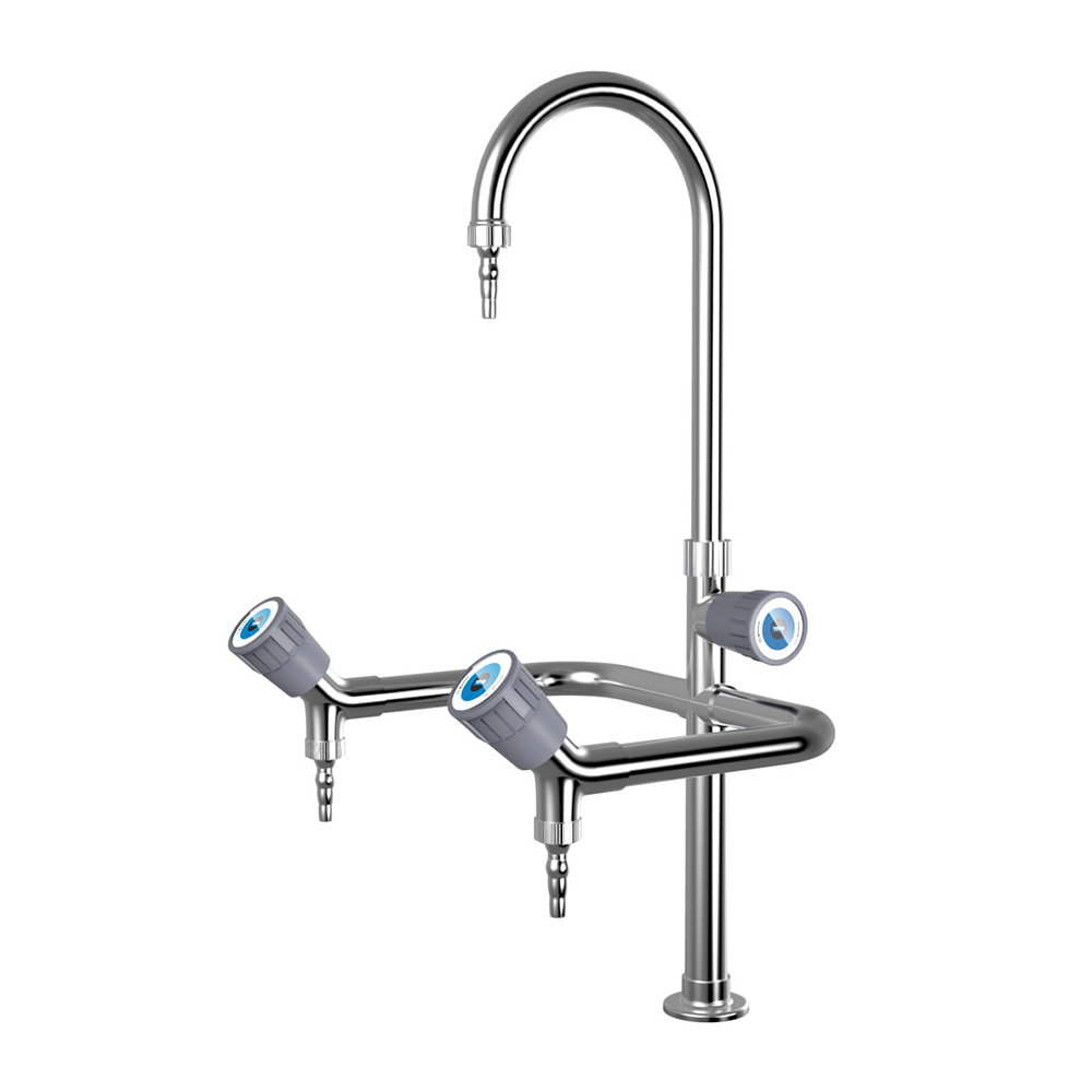 Stainless steel three necked goose neck laboratory faucet
